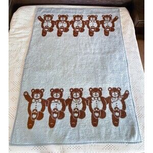 CANNON MILLS IBENA Vintage Dancing Bear Plush Throw Blanket Blue Brown 54x75"